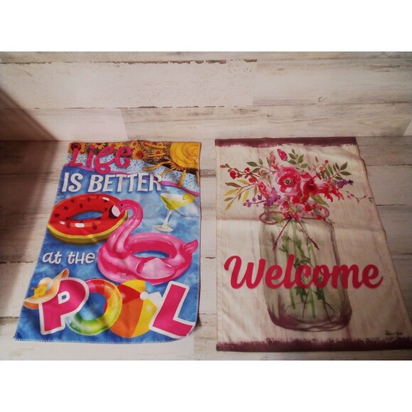Two Summer Outdoor Flags / Life Is Better By The Pool / Welcome - Picture 3 of 7